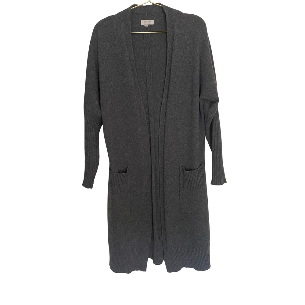Kinross Cashmere Womens Open Front Cardigan XS Gray Duster Dolman Sleeve Pocket